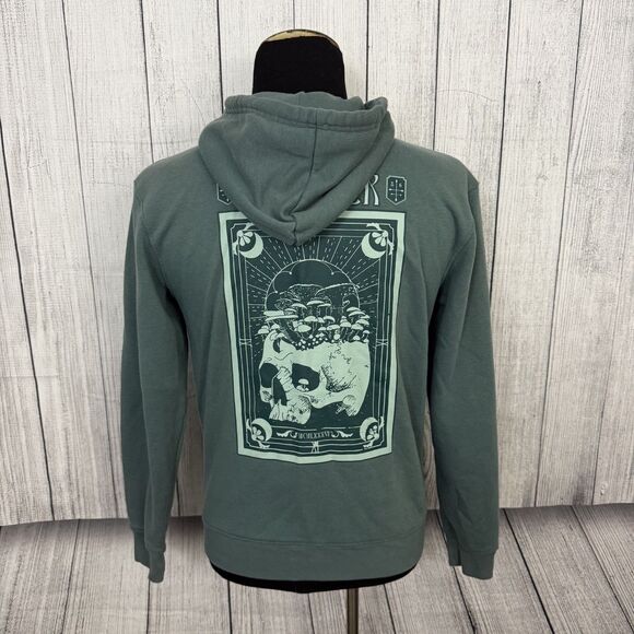 Airwalk Men's Small Green Skull Mushroom Full Zip Hooded Sweatshirt Hoodie - Picture 3 of 7